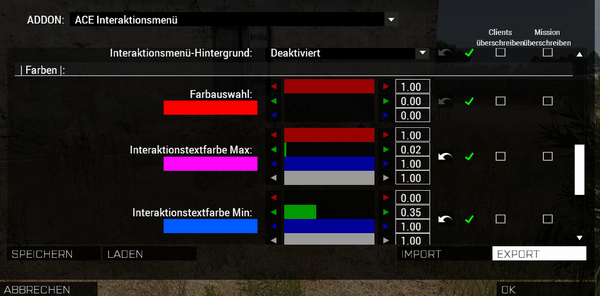 Ace Menü Einstellungen